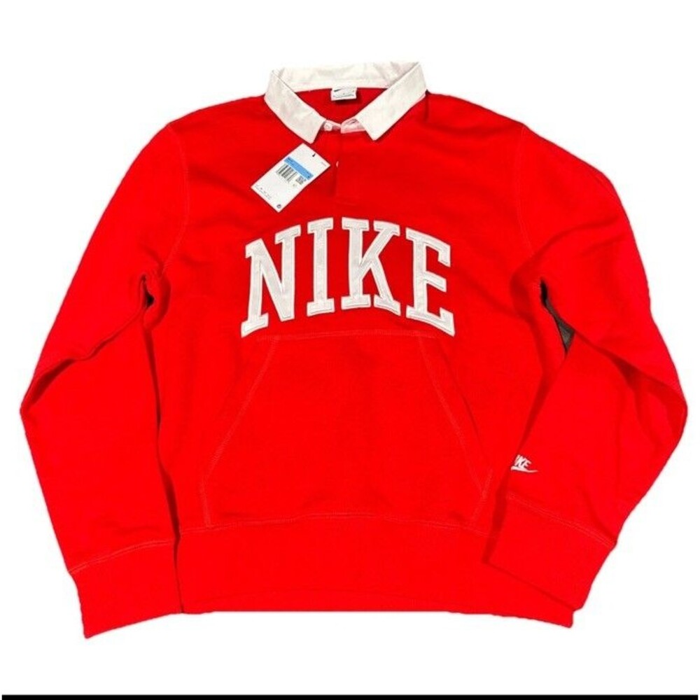 Nike Polo Mens medium Long Sleeve Red White Sports FN3112-657 NWT